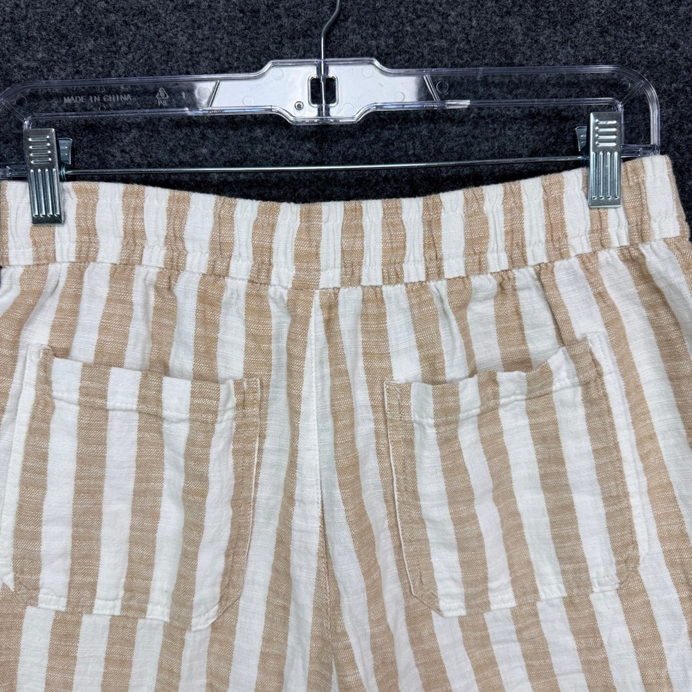 Old Navy Striped Linen Blend Shorts Women S Tan White Elastic Waist Drawstring - Picture 4 of 5